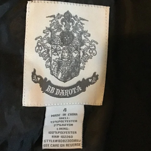 BB Dakota Black Floral Print 3/4 Sleeves Jacket Size 4 - Picture 8 of 9